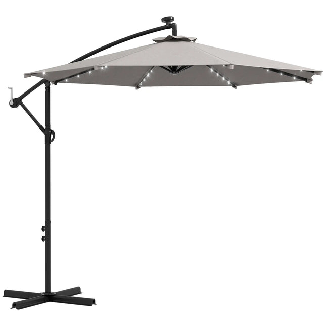 10ft Adjustable Outdoor Patio Offset Umbrella with LED Lights – Beige