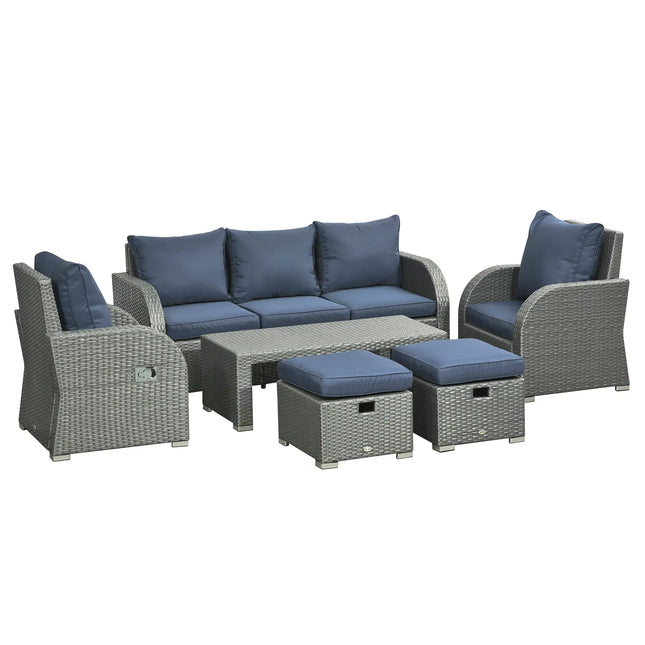 6-Piece Rattan Wicker Patio Sectional Furniture Set – Dark Blue