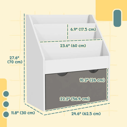 Kids Bookshelf with 3-Tier Display Shelves and Drawer – White