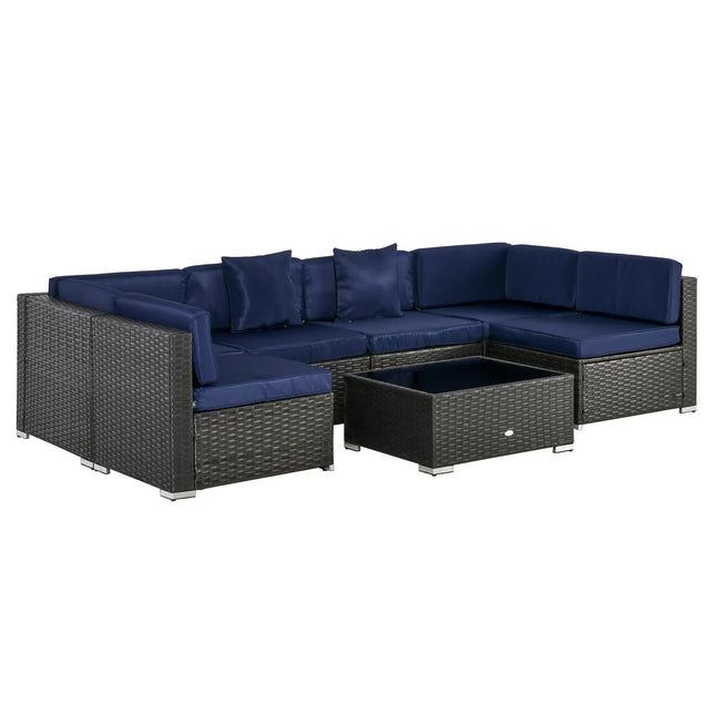 7-Piece Rattan Wicker Outdoor Patio Sectional Sofa with Coffee Table – Navy