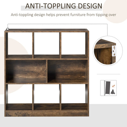 Rustic Square Bookshelf with Cubby Storage - Wood Brown