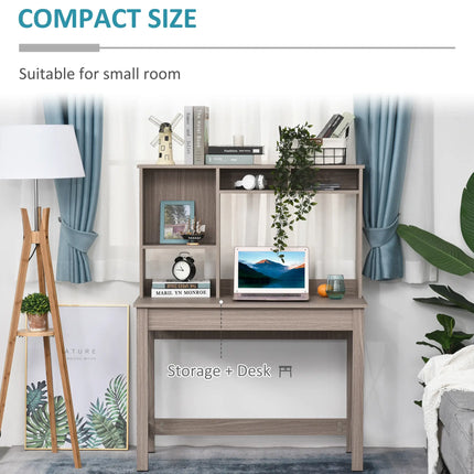 Modern Office Desk with Drawer and Hutch – Grey