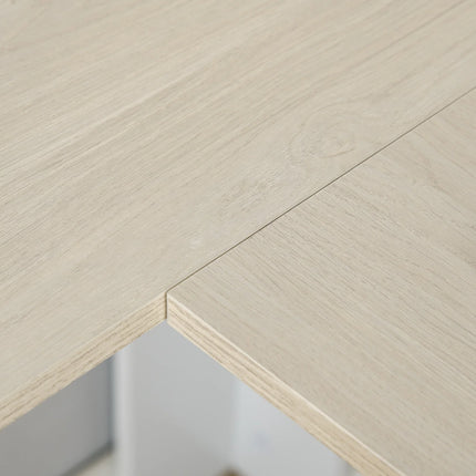 L-Shaped Office Desk with Cabinet and Shelf – Natural Wood and White