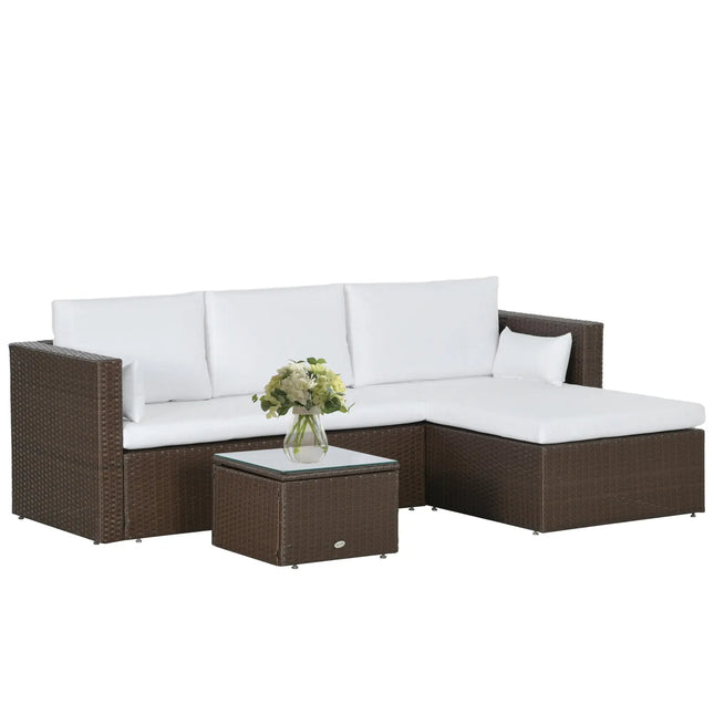 White 3-Piece Rattan Wicker Outdoor Patio Sectional Sofa with Coffee Table - Toronto Liquidation Company