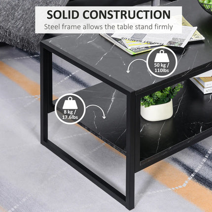 2-Tier Coffee Table with Storage Shelf – Black