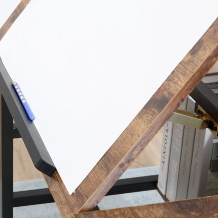 Adjustable Drafting Table with Folding Top and Storage – Rustic Brown