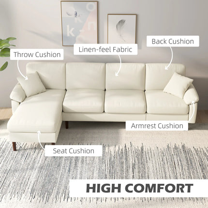 Modern L-Shaped Sectional Sofa with Changeable Chaise Lounge – Cream White