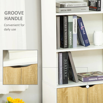 Classic 4-Tier Bookshelf with Cabinet Doors – Oak Brown