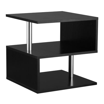 Wooden S Shape End Table with 3-Tier Storage – Black