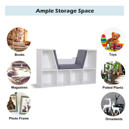 Modern 6 Shelf Modular Bench and Bookcase - White