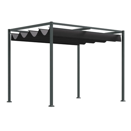 Metal Outdoor Patio Pergola with Retractable Canopy – Black