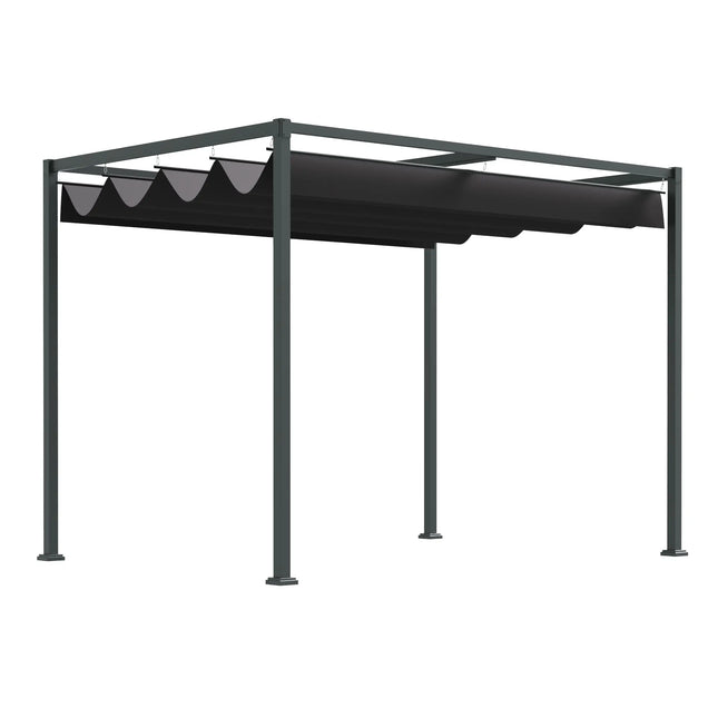 Metal Outdoor Patio Pergola with Retractable Canopy – Black