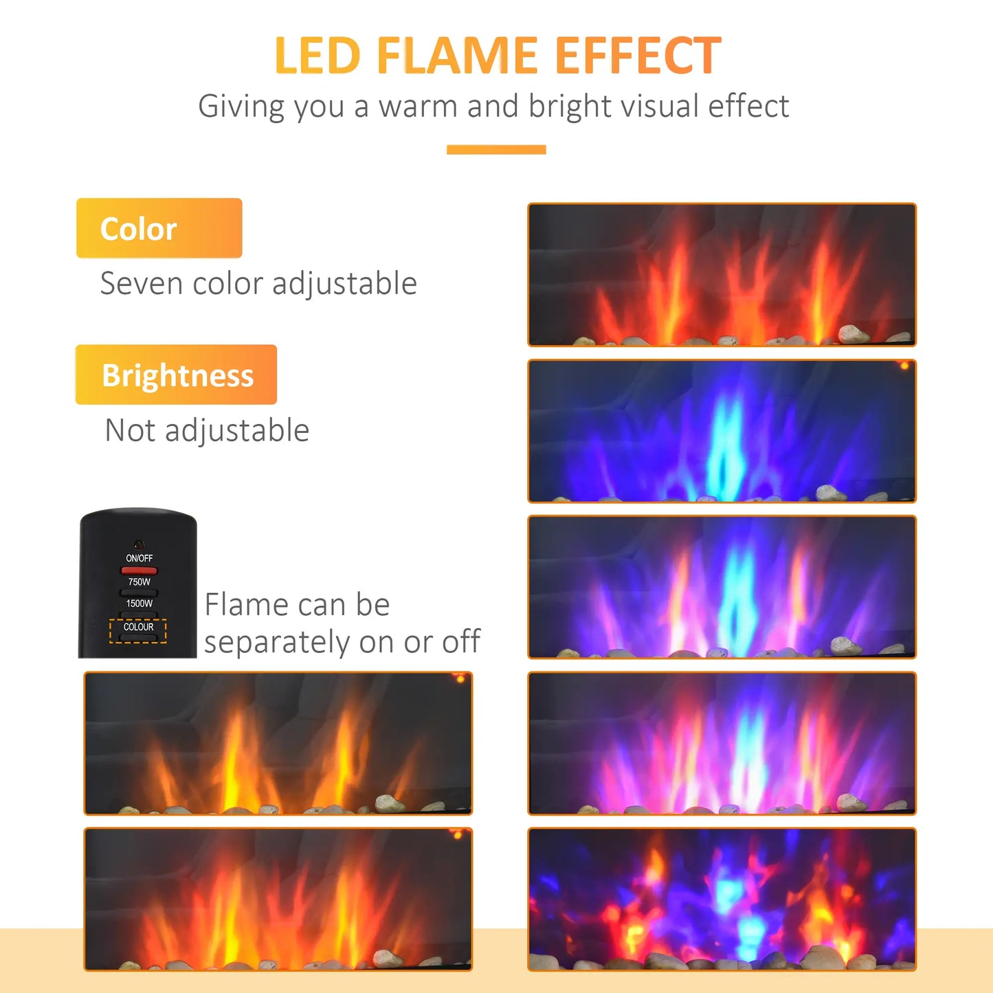 1500W Wall Mounted LED Multi-Color Electric Fireplace Heater With Remote Control - Toronto Liquidation Company