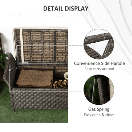 2-In-1 Outdoor Patio Rattan Wicker Storage Bench – Beige