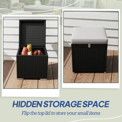 2-Piece Square Rattan Wicker Outdoor Ottoman with Storage and Removable Cushion - Light Grey