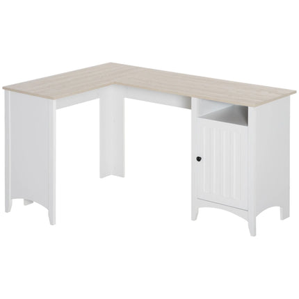 L-Shaped Office Desk with Cabinet and Shelf – Natural Wood and White