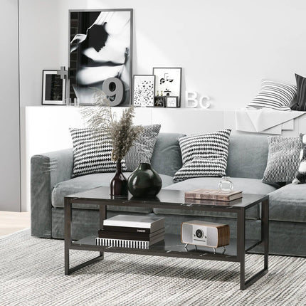 2-Tier Coffee Table with Storage Shelf – Black