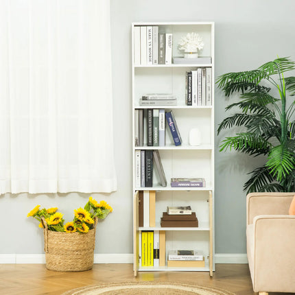Classic 4-Tier Bookshelf with Cabinet Doors – Oak Brown