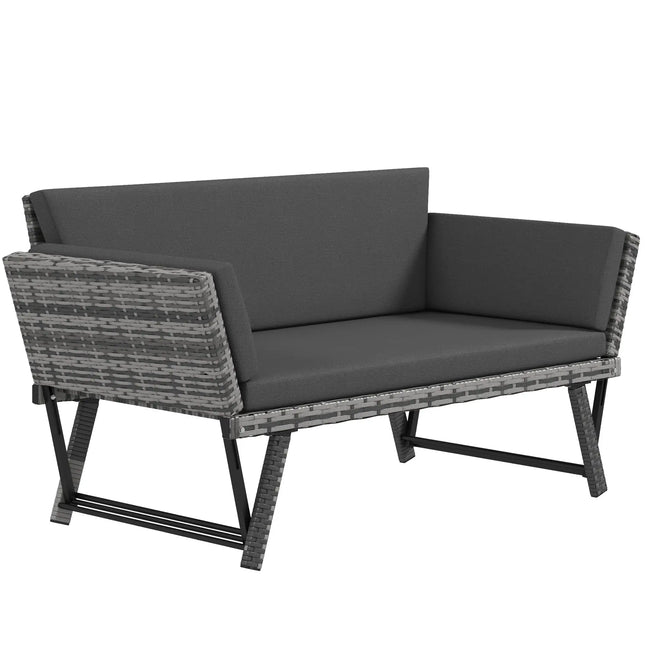 Outdoor Patio Rattan Wicker Loveseat and Chaise Lounge – Dark Grey