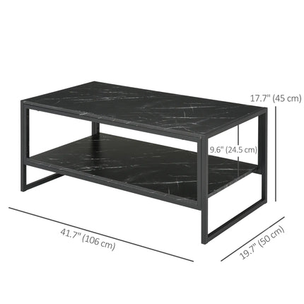 2-Tier Coffee Table with Storage Shelf – Black