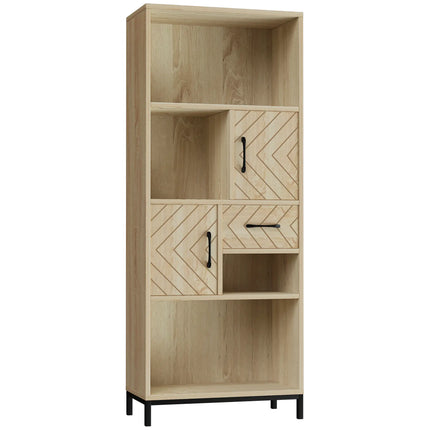 Rustic Bookshelf with Storage Cabinet - Light Brown