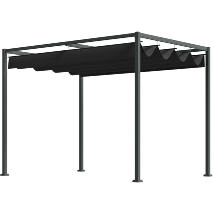 Metal Outdoor Patio Pergola with Retractable Canopy – Black