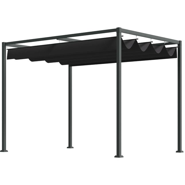 Metal Outdoor Patio Pergola with Retractable Canopy – Black