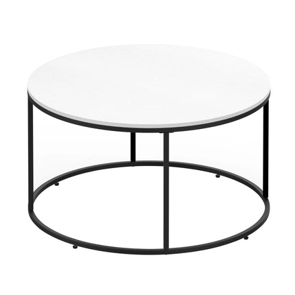 Round Coffee Table with Metal Frame – White