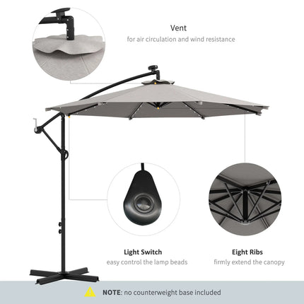 10ft Adjustable Outdoor Patio Offset Umbrella with LED Lights – Beige