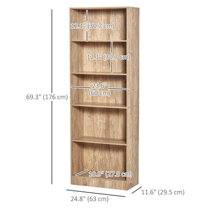5-Tier Adjustable Bookshelf – Light Brown