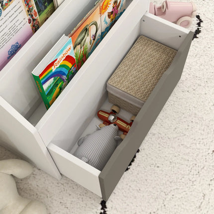 Kids Bookshelf with 3-Tier Display Shelves and Drawer – White