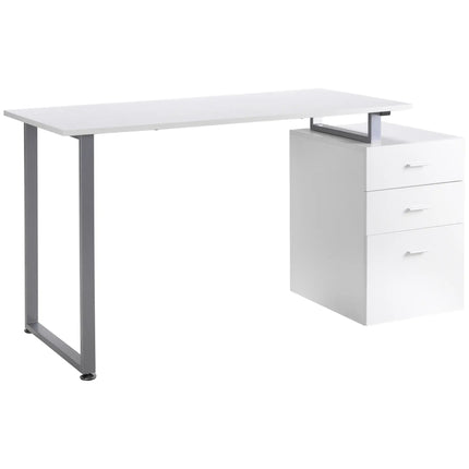 L-Shaped Office Desk with Reversible File Drawers – White