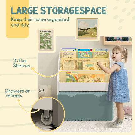 Kids Bookshelf with 3-Tier Display Shelves and Drawer – White