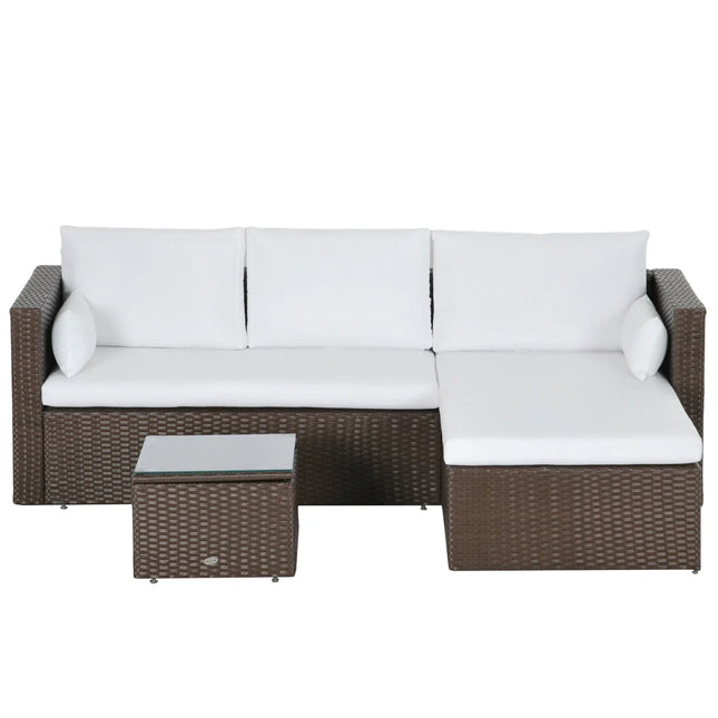 White 3-Piece Rattan Wicker Outdoor Patio Sectional Sofa with Coffee Table