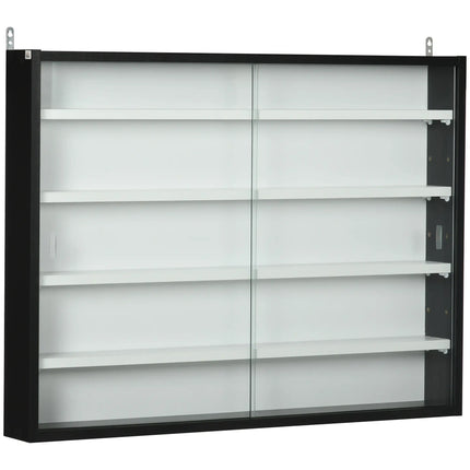Display Case and Wall Shelf with Glass Door - Black