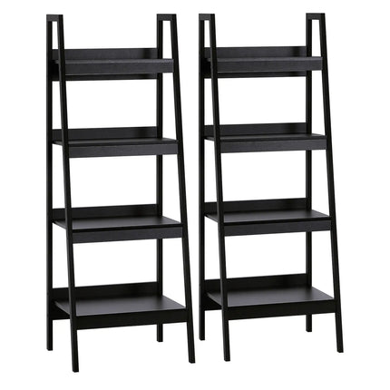 Modern 4-Shelf Leaning Ladder Bookshelf - Set of 2