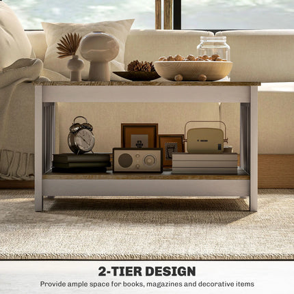 Square Farmhouse Coffee Table – Distressed Oak and Brown