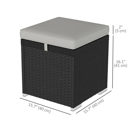 2-Piece Square Rattan Wicker Outdoor Ottoman with Storage and Removable Cushion - Light Grey