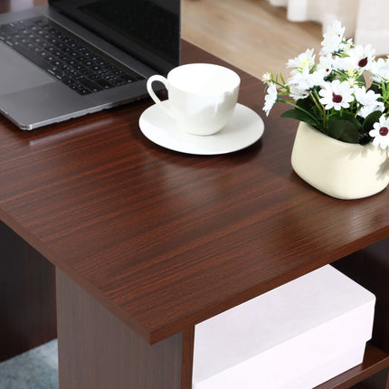 Office Desk with 3-Tier Storage Shelves – Walnut