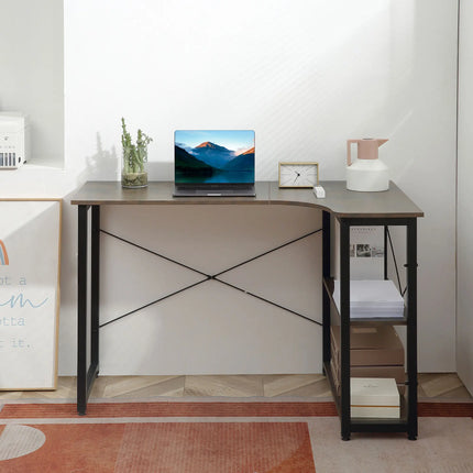 L-Shaped Office Desk with 2 Shelves – Brown