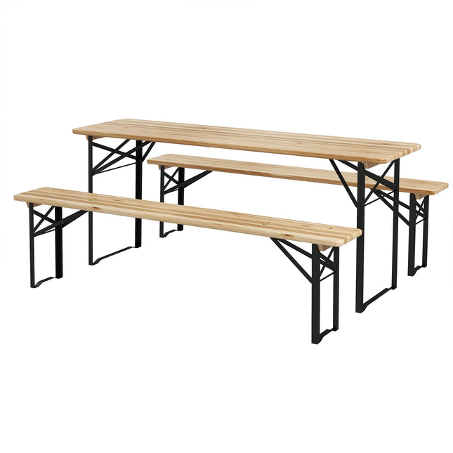 3-Piece Outdoor Patio Folding Picnic Table Set with Benches – Natural Wood