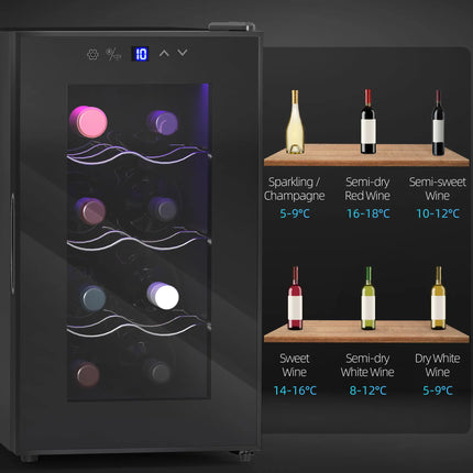 8 Bottle Wine Cooler Refrigerator with Temperature Control – Black