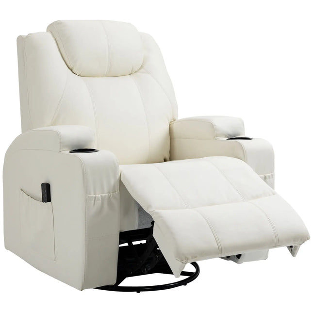 Executive Faux Leather Electric Massage Recliner with Cup Holder – Pure White