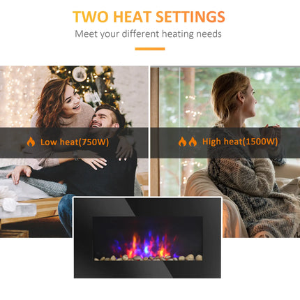 1500W Wall Mounted LED Multi-Color Electric Fireplace Heater With Remote Control