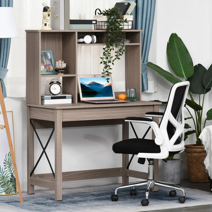 Modern Office Desk with Drawer and Hutch – Grey