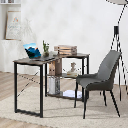 L-Shaped Office Desk with 2 Shelves – Brown