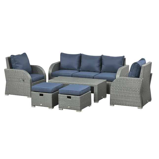 6-Piece Rattan Wicker Patio Sectional Furniture Set – Dark Blue