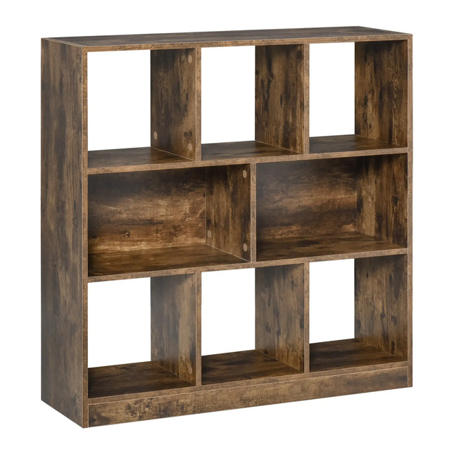 Rustic Square Bookshelf with Cubby Storage - Wood Brown