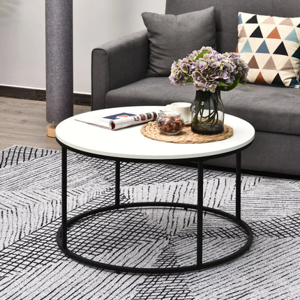 Round Coffee Table with Metal Frame – White