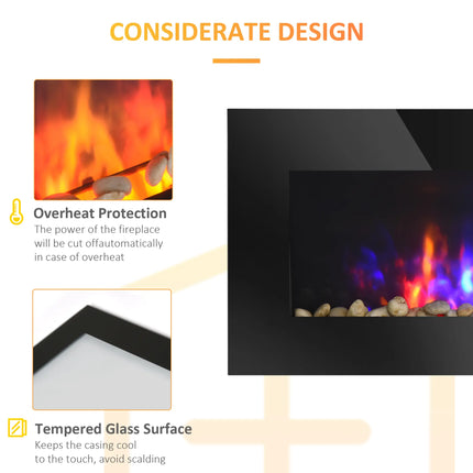 1500W Wall Mounted LED Multi-Color Electric Fireplace Heater With Remote Control
